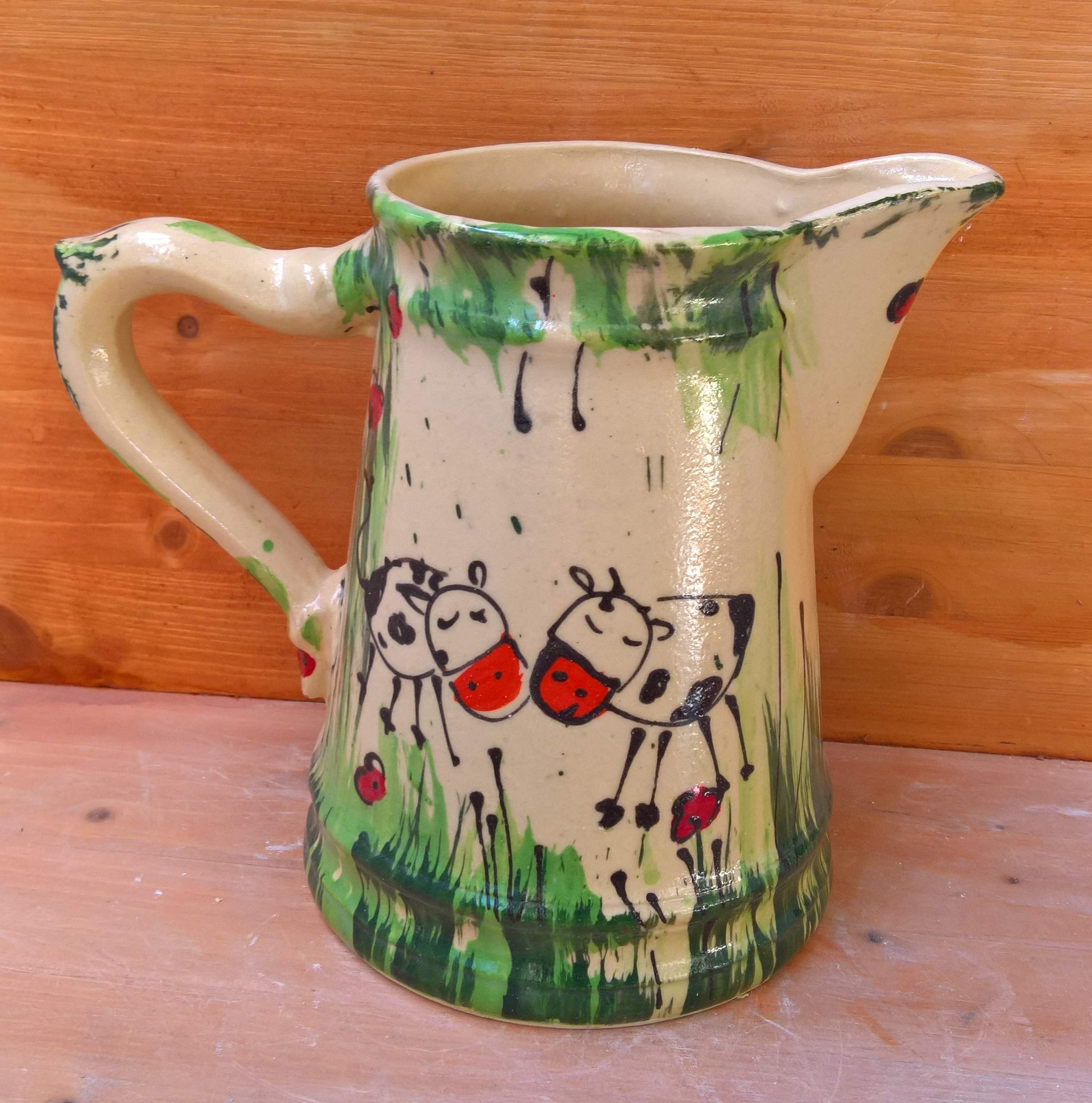 Krug Saftkrug Vase Keramik 1,5 Liter Handarbeit im Design Wiese, Ansicht 2